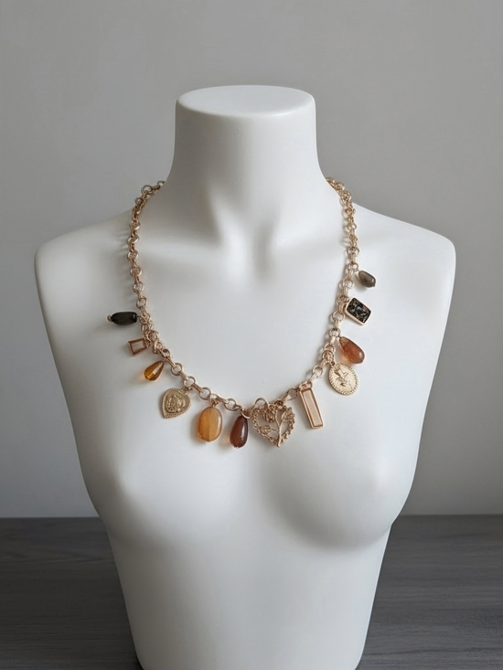 American Eagle Outfitters Jewelry - America Eagle Gold-Tone Charm Necklace with Amber and Brown Accents